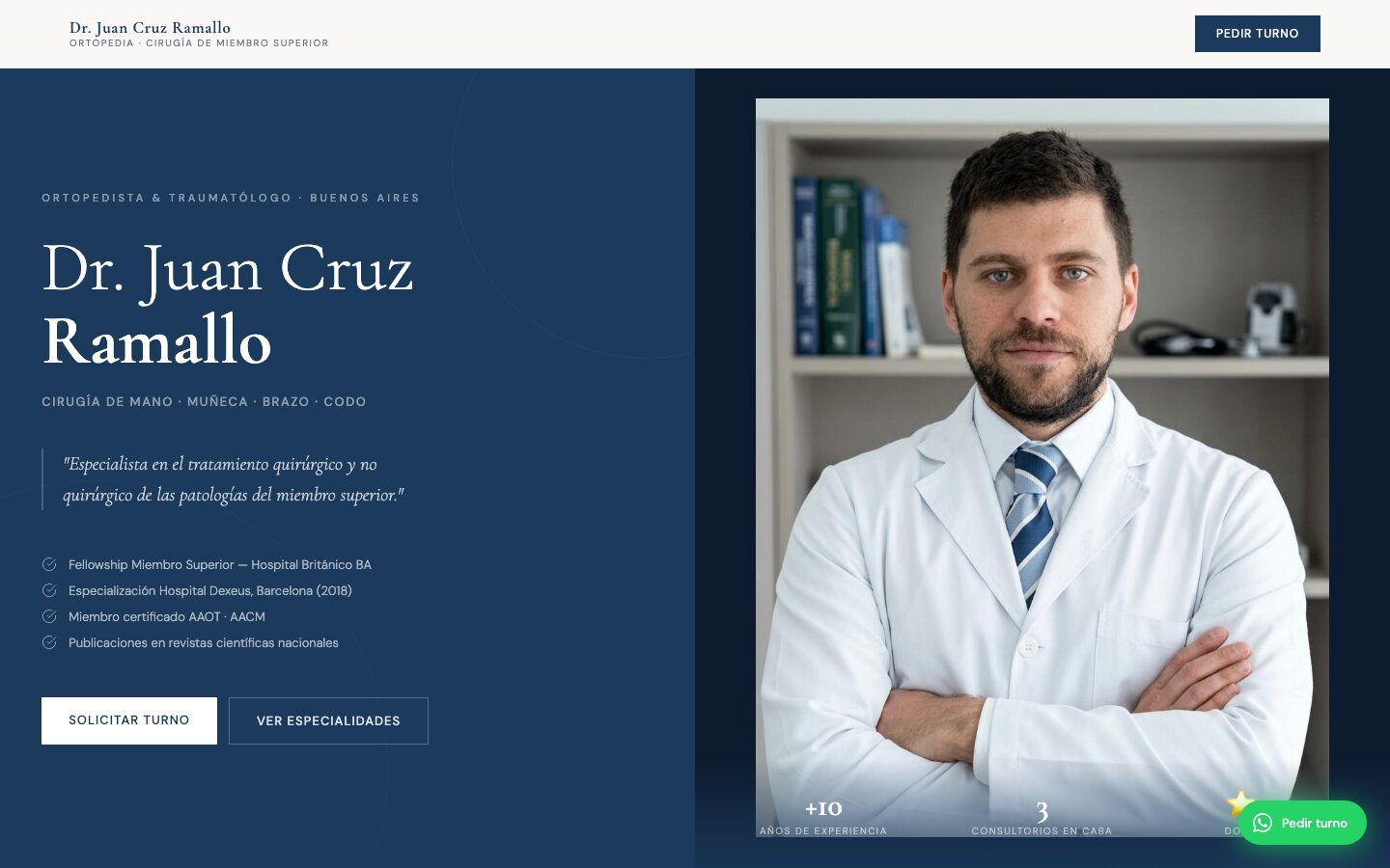 Sitio web del Dr. Juan Cruz Ramallo, ortopedista y traumatólogo en Buenos Aires